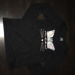 Long sleeve “meow” cat shirt.